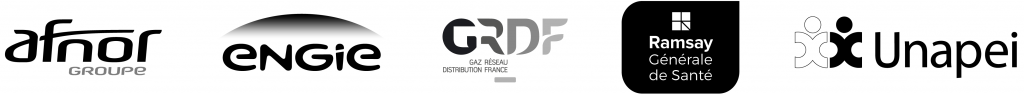 logo Afnor, logo Engie, logo GRDF, logo Ramsay générale de santé, logo Unapei